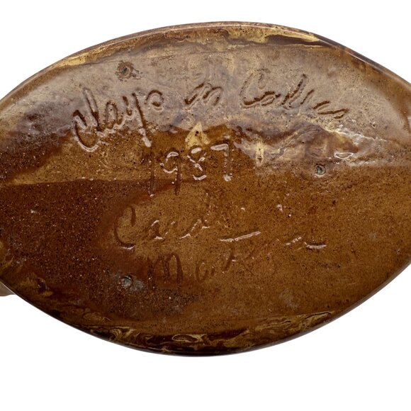 Vtg Clays in Calico Pottery Vase Marbled Brown Cream Signed Cardwell MT 1987 11" - Picture 8 of 9